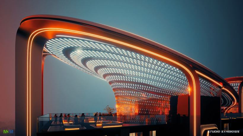 Rooftop canopy with lattice lighting
